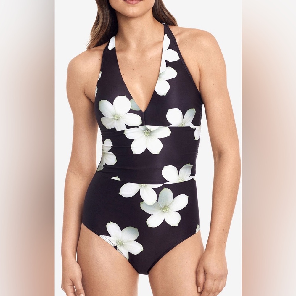 Lauren Ralph Lauren Villa Floral One Piece Swimsuit Women Size 2 Black White Hal